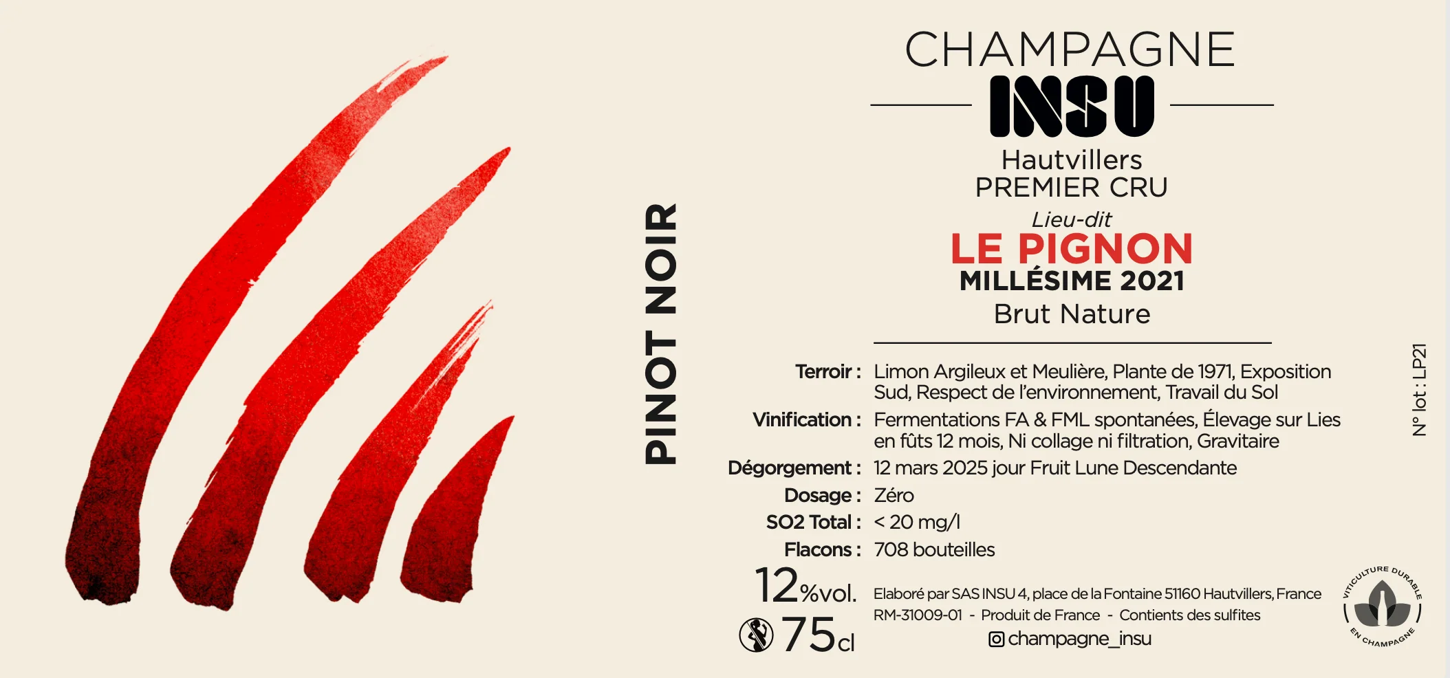 2021 Insu, Hautvillers Premier Cru, Le Pignon Brut Nature