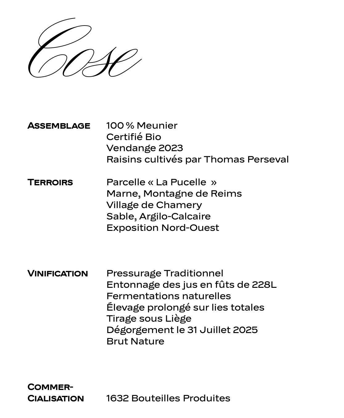 2023 Cose, La Pucelle Pinot Meunier Premier Cru, Champagne - Image 2